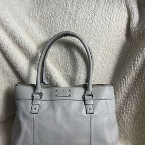 Kate Spade Elegant Gray Leather large Tote Bag silver tone hardwares .